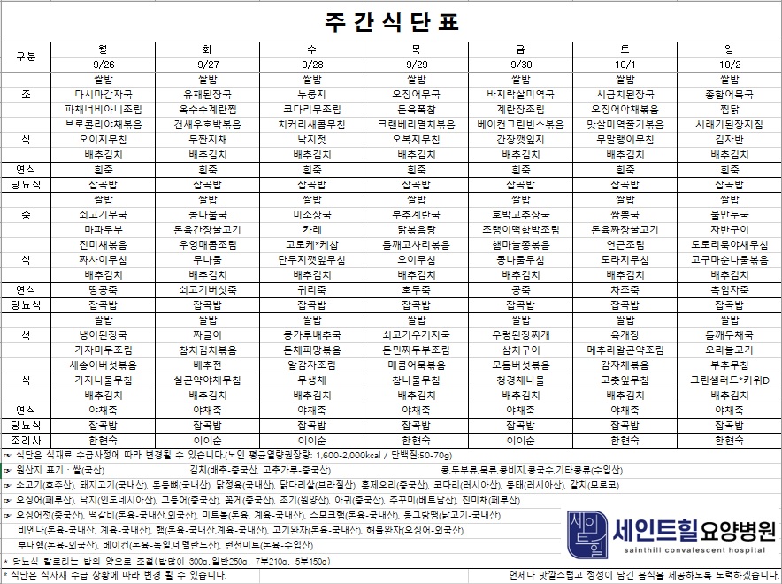 2022.09.26~2022.10.02 주간식단표
