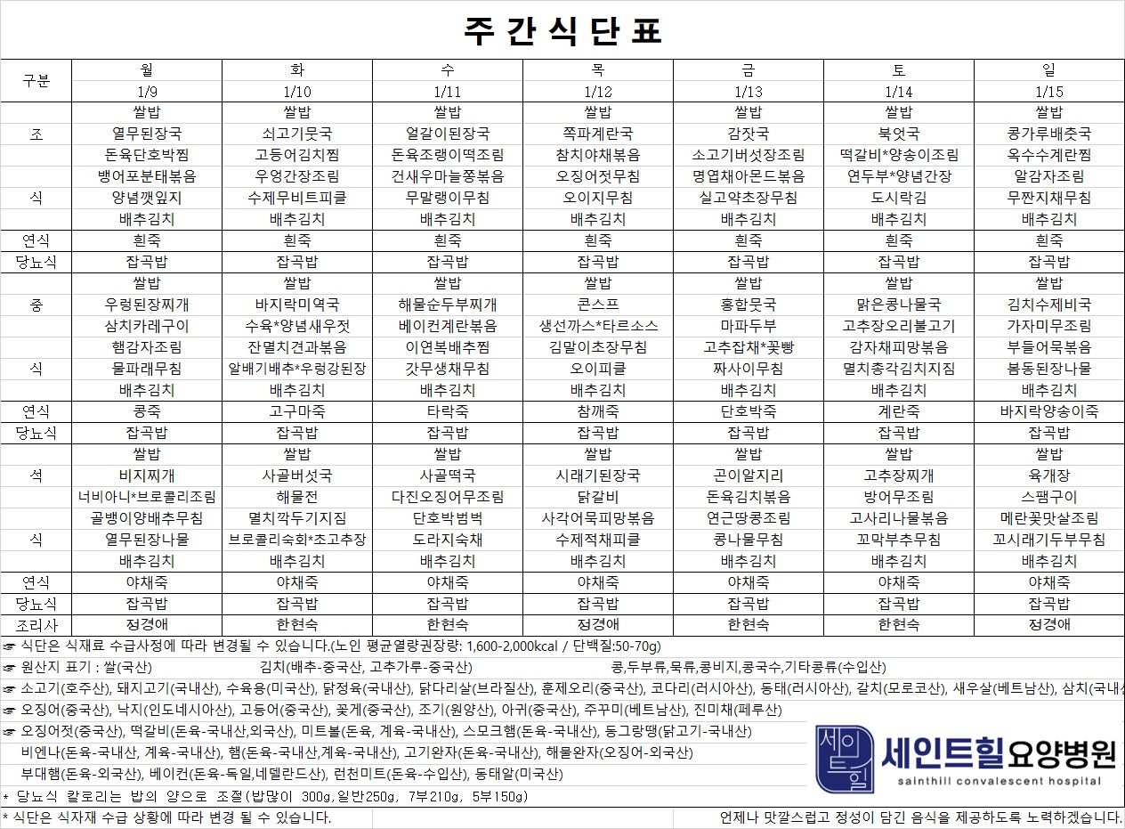 2023.01.09~2023.01.15 주간식단표