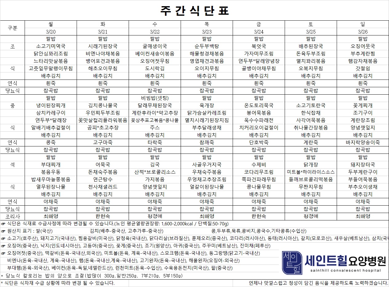2023.03.20~2023.03.26 주간식단표