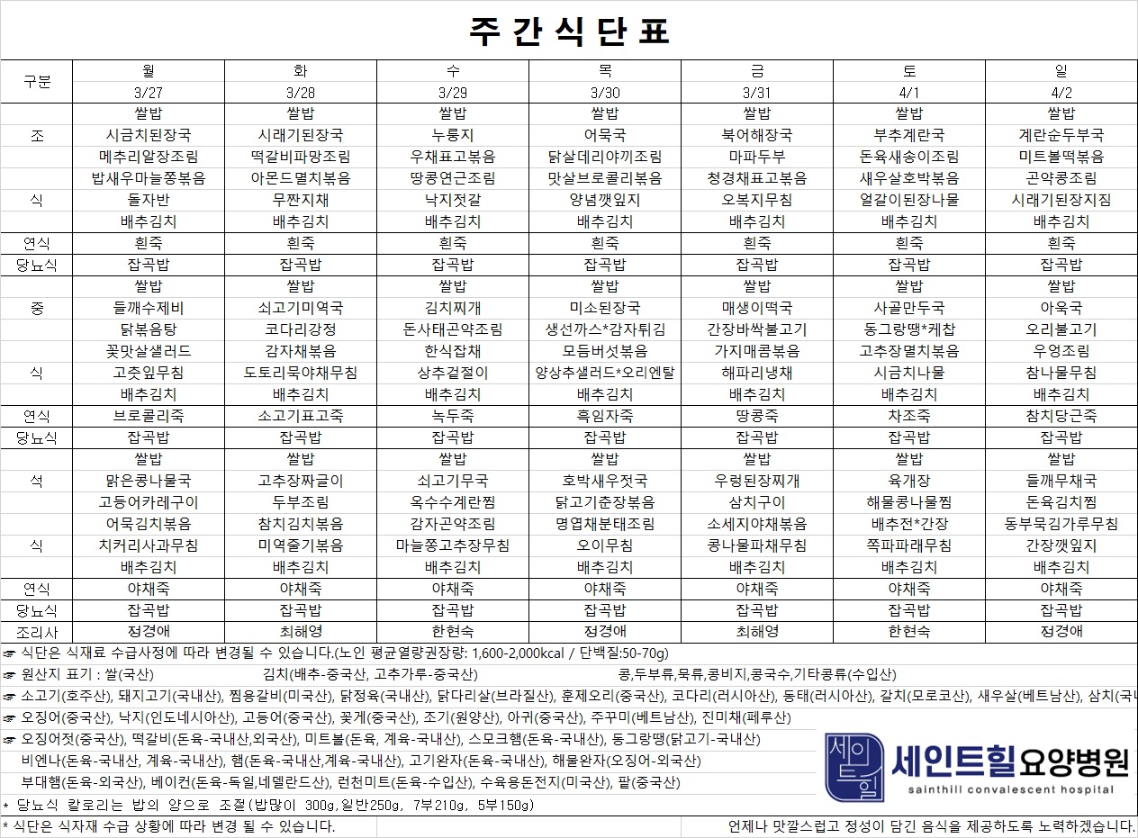 2023.03.27~2023.04.02 주간식단표