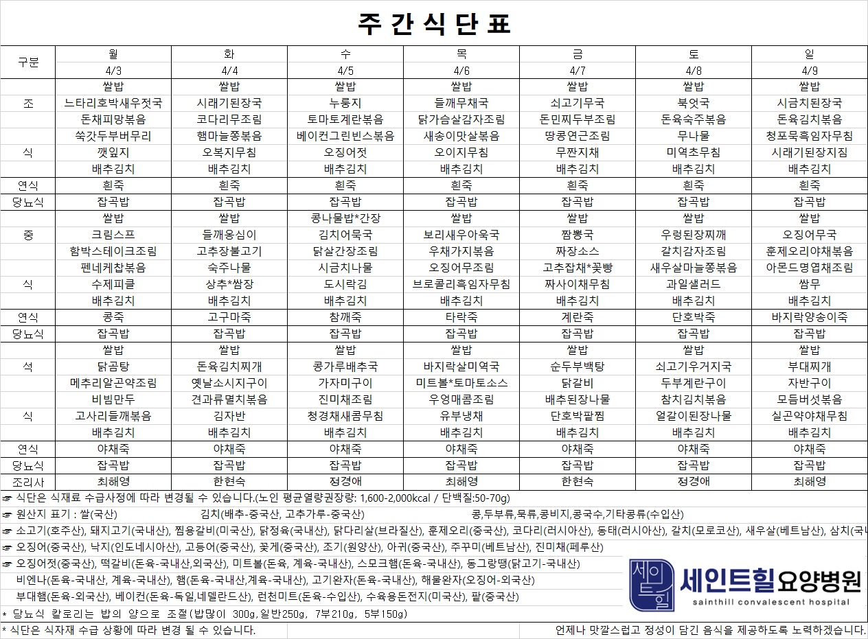 2023.04.03~2023.04.09 주간식단표