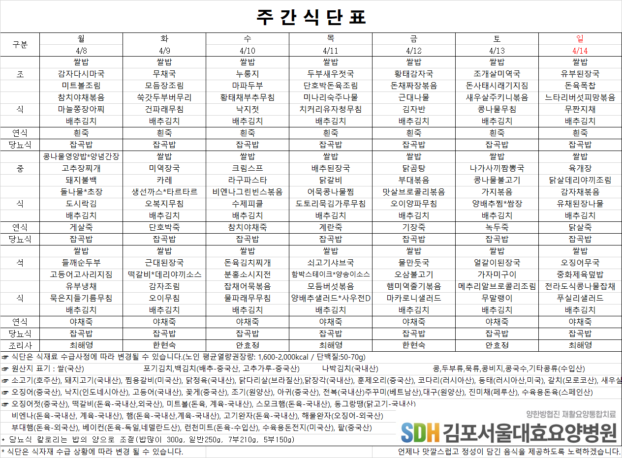 2024.04.08.~04.14주간식단표
