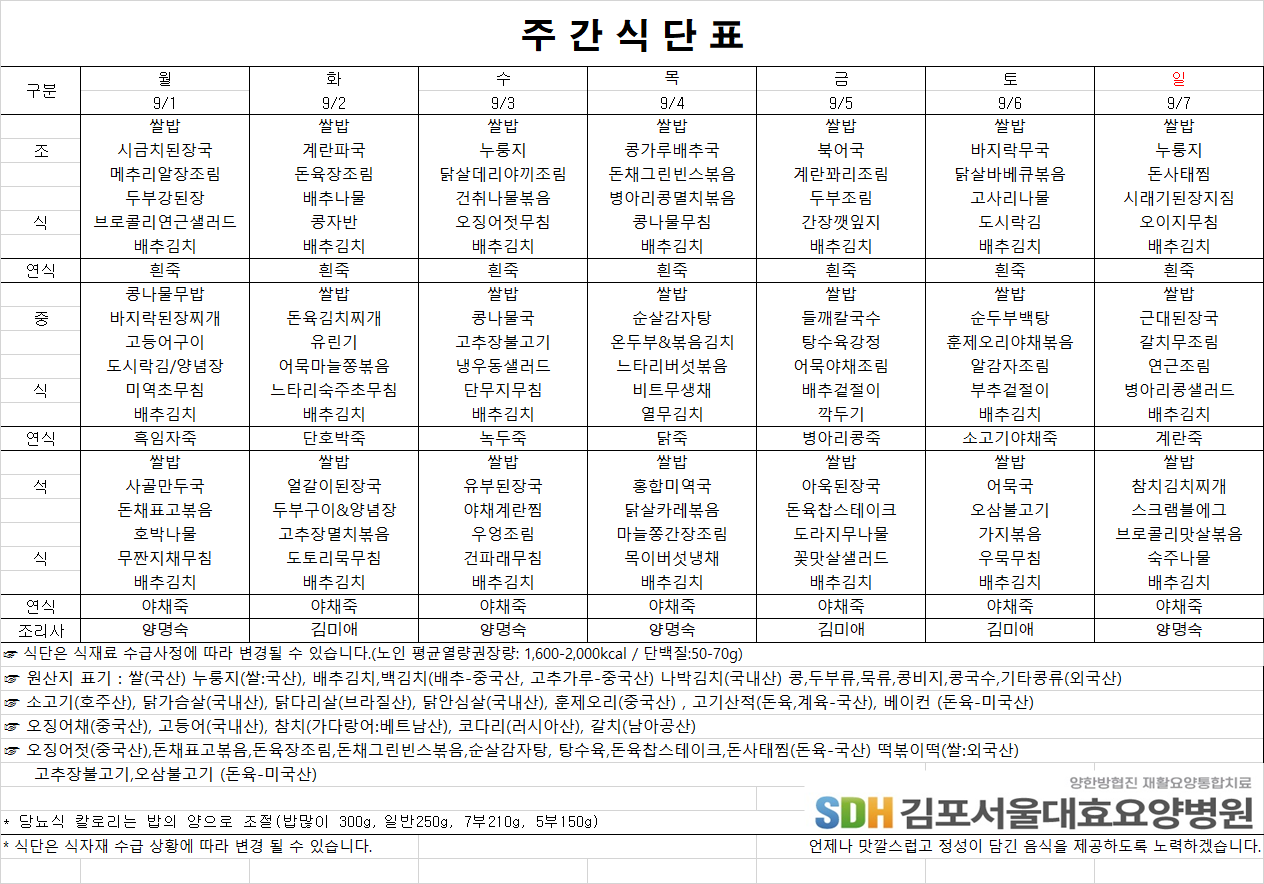 2025.09.01-2025.09.07 주간식단표