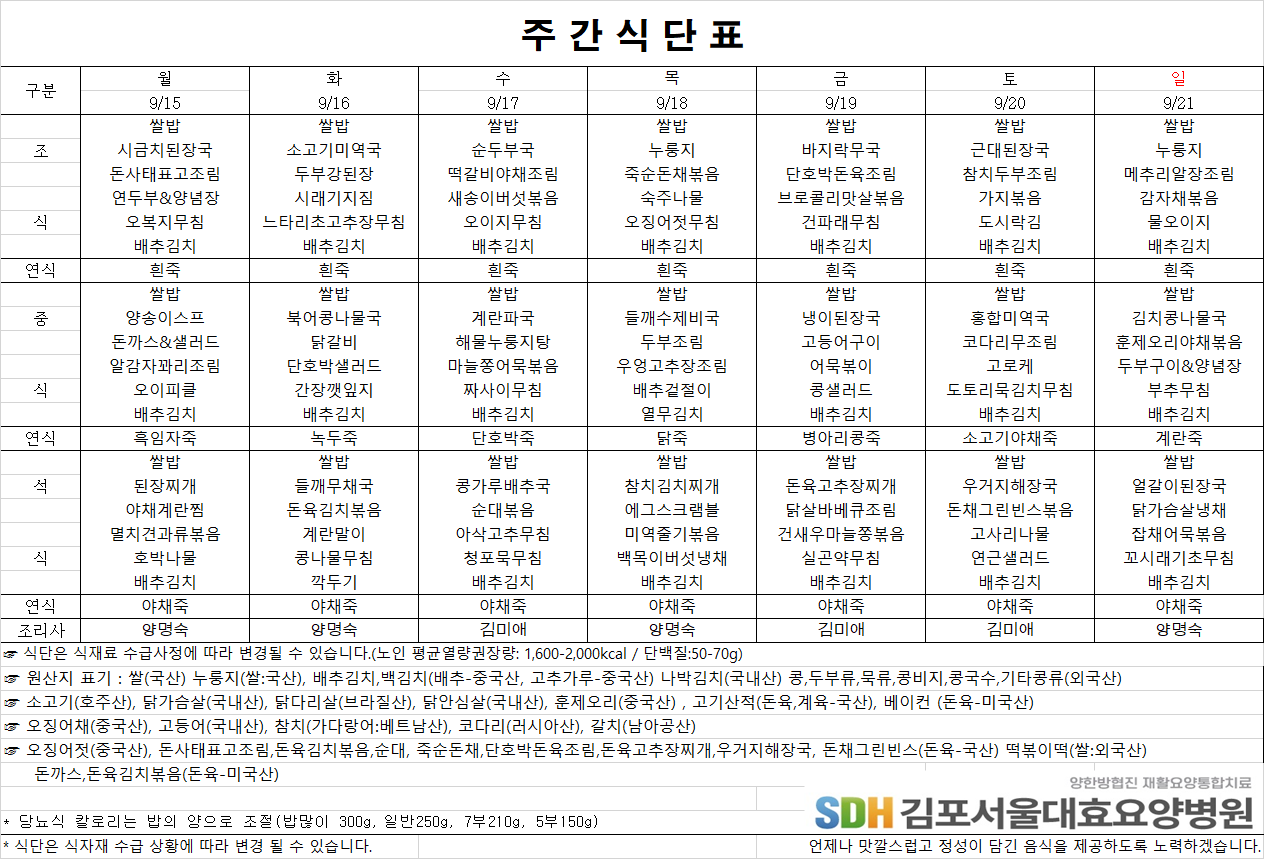 2025.09.15-2025.09.21 주간식단표