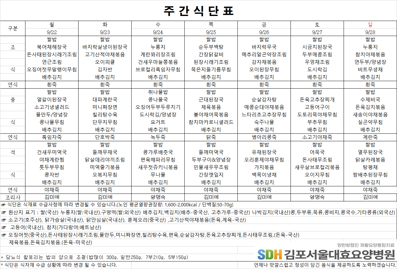2025.09.22-2025.09.28 주간식단표