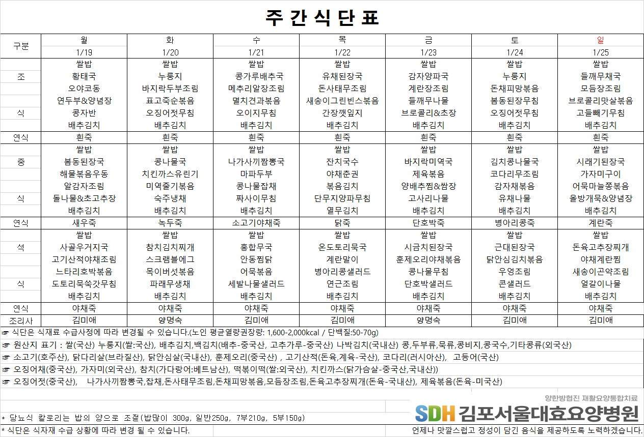 2026.1.19-2026.1.25 주간식단표