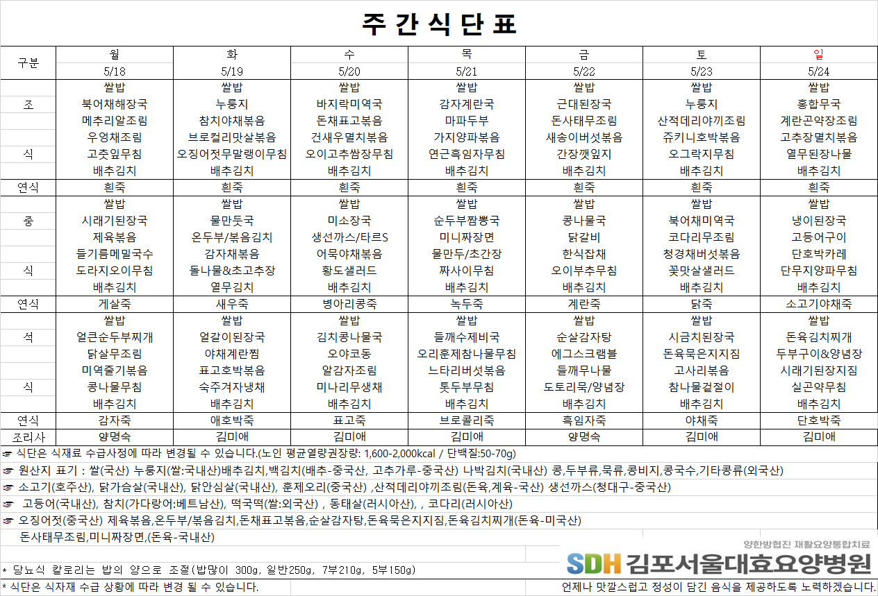 2026.5.18-2026.5.24 주간식단표